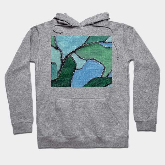 Blue Navy Green Abstract Art Hoodie by Go Abstract Art